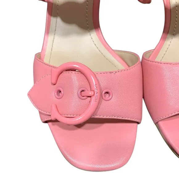 Coach Womens Mollie Pink Leather Slip On Open Toe Heel Sandals Shoes SZ 7