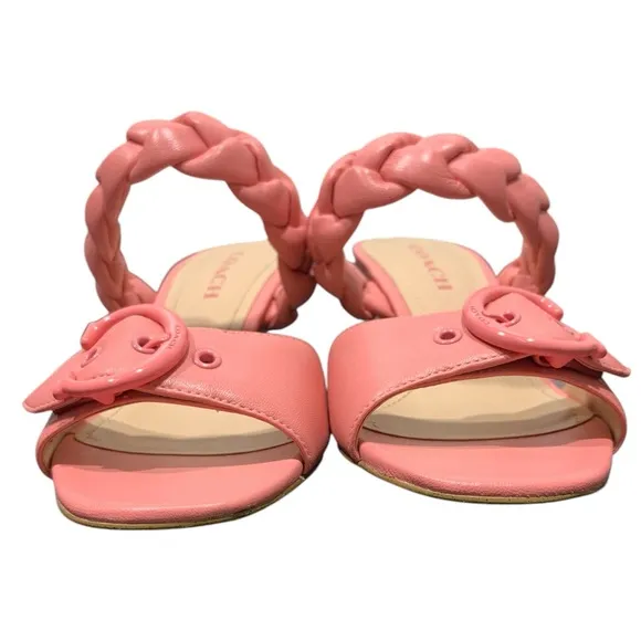 Coach Womens Mollie Pink Leather Slip On Open Toe Heel Sandals Shoes SZ 7