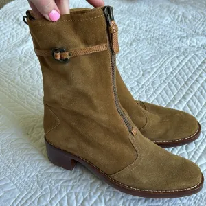 Cole Haan •9• Suede Leather Zip Up Front Block Heel Boots Shoes