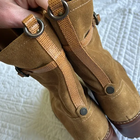 Cole Haan •9• Suede Leather Zip Up Front Block Heel Boots Shoes