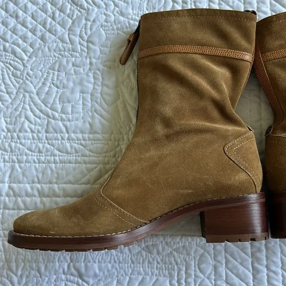 Cole Haan •9• Suede Leather Zip Up Front Block Heel Boots Shoes