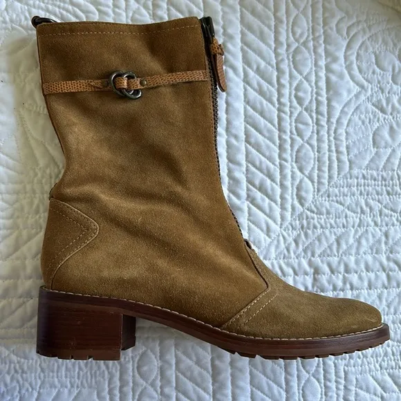 Cole Haan •9• Suede Leather Zip Up Front Block Heel Boots Shoes