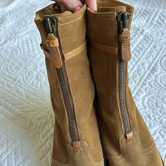 Cole Haan •9• Suede Leather Zip Up Front Block Heel Boots Shoes