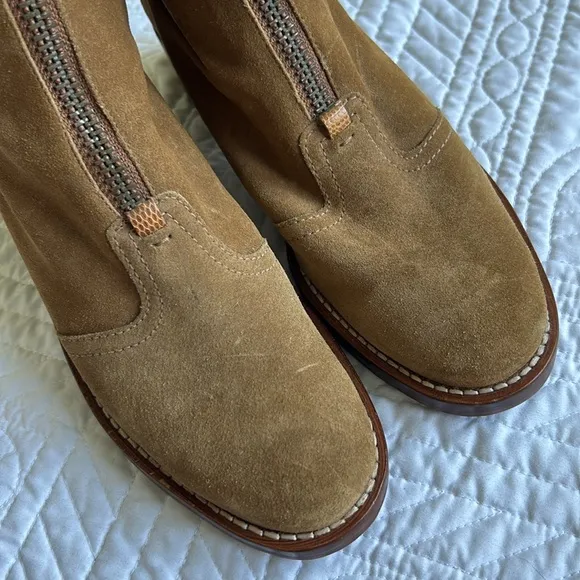 Cole Haan •9• Suede Leather Zip Up Front Block Heel Boots Shoes