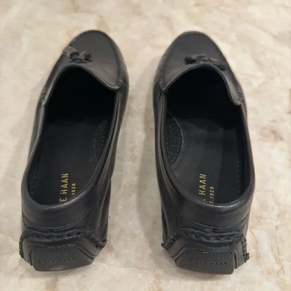 Cole Haan Womens Leather Tassel Driving Shoes Loafer Black Women Size 8.5