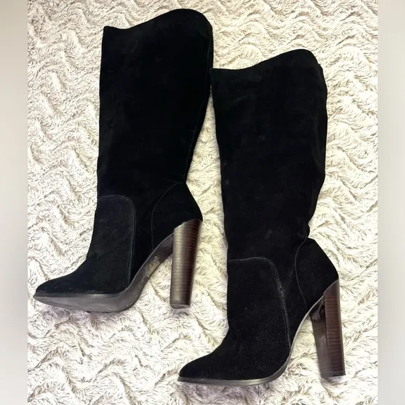 Colin Stuart Tall  Black Suede Women's High Knee Boots Chic Boho TrendySize 10
