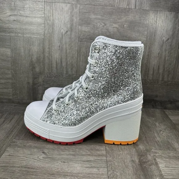 Converse 70 De Luxe Heel High Pride Proud Women's size 10.5 Silver Glitter Shoes