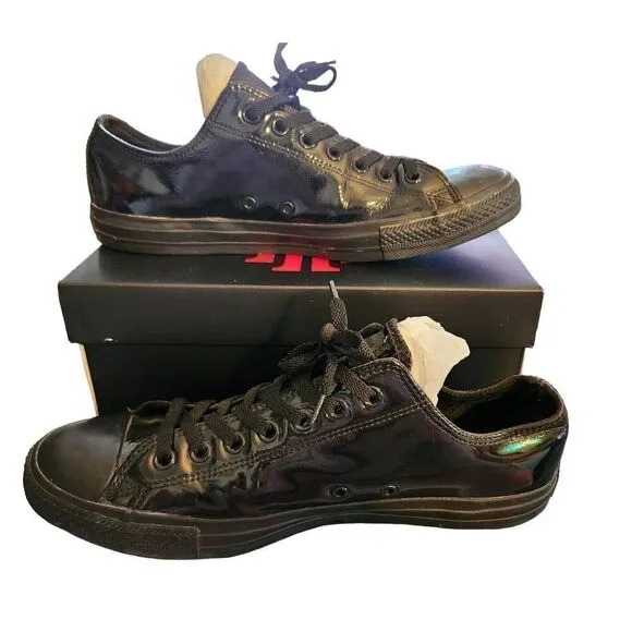 Converse All Star Chuck Taylor Tuxedo Black Patent Leather Shoes. Sz M10.5 W12.5