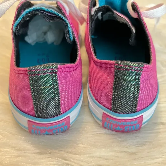 Converse All Star Sneakers Shoes Size 2 Youth Pink Sparkle Shine Double Tongue