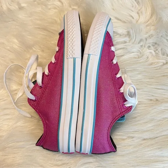 Converse All Star Sneakers Shoes Size 2 Youth Pink Sparkle Shine Double Tongue