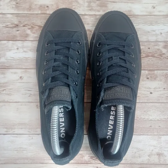 Converse All Stars Low Top Solid All Black Sneakers Canvas Shoes Boys Size 7