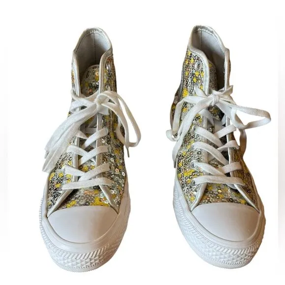 Converse Chuck Taylor All Star High Top Sneakers Sequins Yellow Gold Womens 7