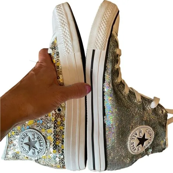 Converse Chuck Taylor All Star High Top Sneakers Sequins Yellow Gold Womens 7