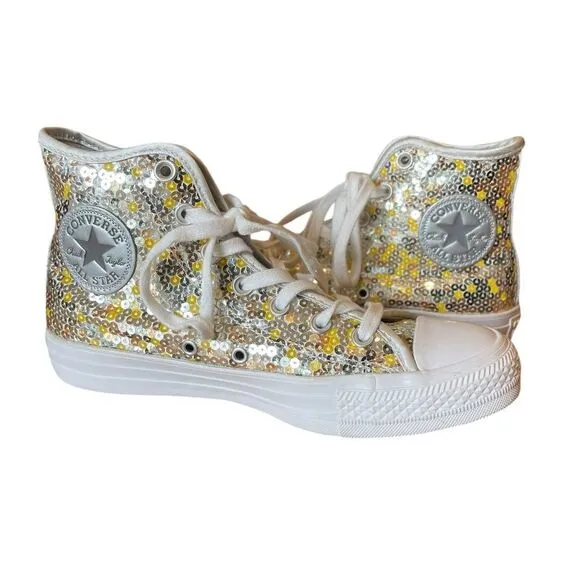 Converse Chuck Taylor All Star High Top Sneakers Sequins Yellow Gold Womens 7