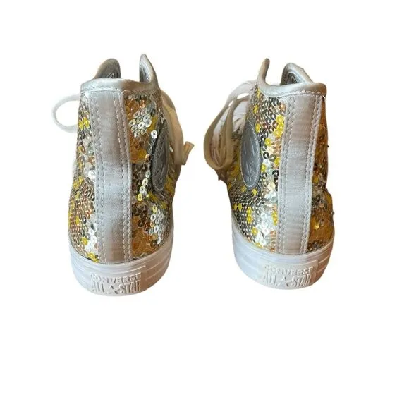 Converse Chuck Taylor All Star High Top Sneakers Sequins Yellow Gold Womens 7