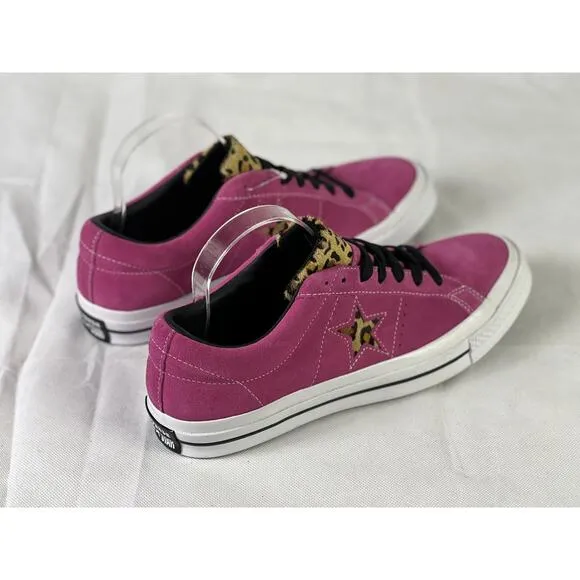 Converse One Star Men's 9 Pink Sneakers Leopard Print Accents