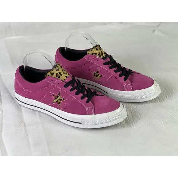 Converse One Star Men's 9 Pink Sneakers Leopard Print Accents