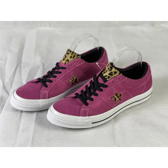 Converse One Star Men's 9 Pink Sneakers Leopard Print Accents