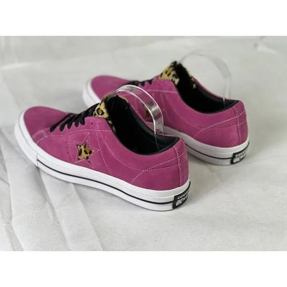 Converse One Star Men's 9 Pink Sneakers Leopard Print Accents