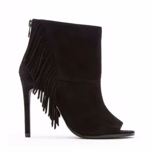 Cowgirl Core ANTHROPOLOGIE Dolce Vita Fringe Peep Toe Heel Ankle Boots 6.5