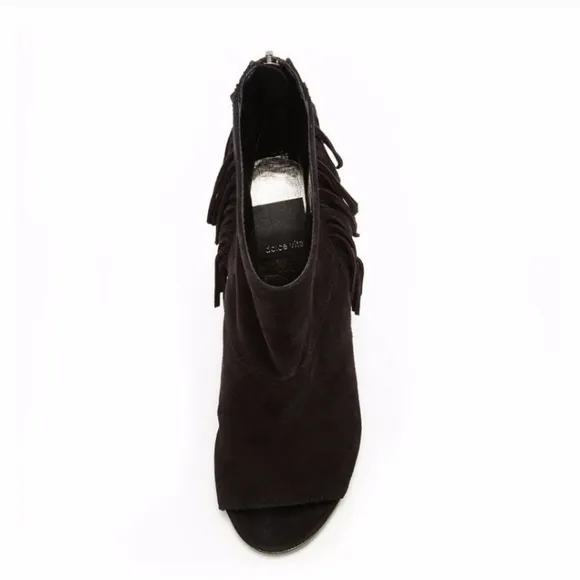 Cowgirl Core ANTHROPOLOGIE Dolce Vita Fringe Peep Toe Heel Ankle Boots 6.5