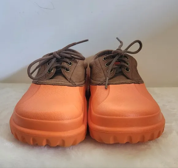 Crocs Axle Orange Brown Leather All Terrain Duck Islander Boat Shoes M5 W7