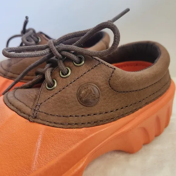 Crocs Axle Orange Brown Leather All Terrain Duck Islander Boat Shoes M5 W7