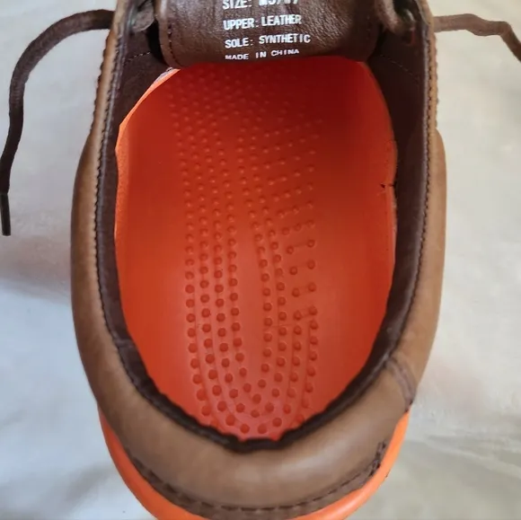 Crocs Axle Orange Brown Leather All Terrain Duck Islander Boat Shoes M5 W7