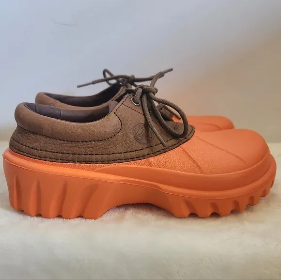 Crocs Axle Orange Brown Leather All Terrain Duck Islander Boat Shoes M5 W7