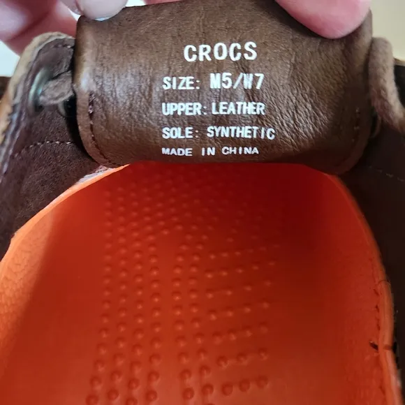 Crocs Axle Orange Brown Leather All Terrain Duck Islander Boat Shoes M5 W7