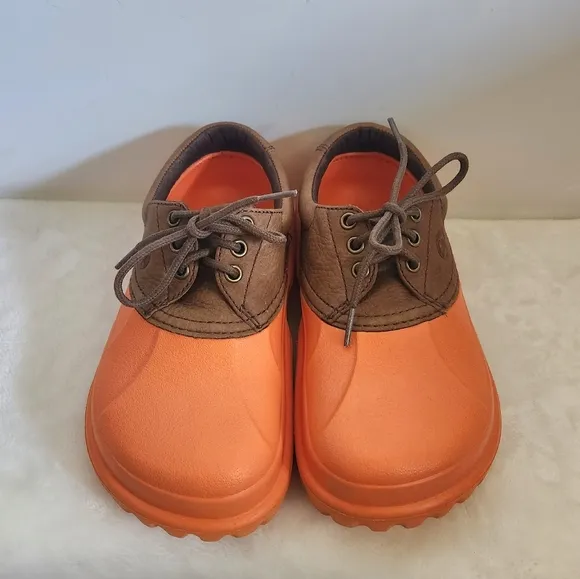 Crocs Axle Orange Brown Leather All Terrain Duck Islander Boat Shoes M5 W7