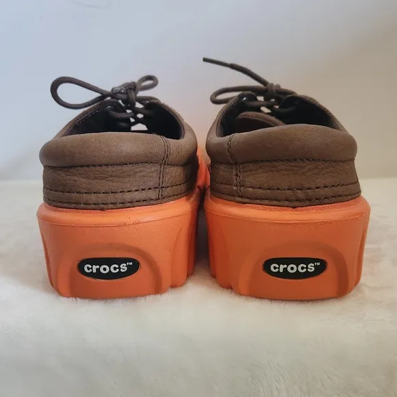 Crocs Axle Orange Brown Leather All Terrain Duck Islander Boat Shoes M5 W7