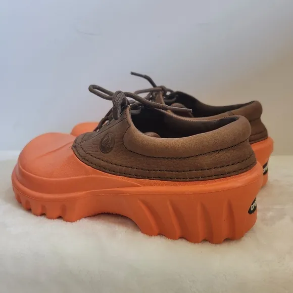 Crocs Axle Orange Brown Leather All Terrain Duck Islander Boat Shoes M5 W7