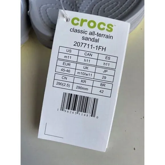 Crocs Classic All-Terrain Sandals Men's Sz 11 Slip On Clog Shoes Grey Yellow NEW