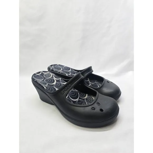 Crocs Frances Mary Jane Wedge Mule Slip On Shoes Black Comfort Women’s Size 7