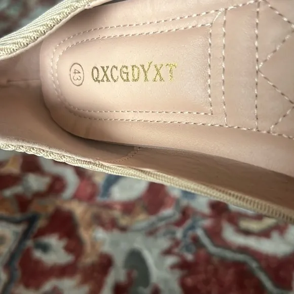 Crystals Pearl Butterfly-knot Women Flats Slip On Shoes, size9.5 US hand crafted