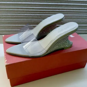 Cult Gaia Isabella Vinyl Wedge Slide Rhinestonetone Sandals Size 7.5