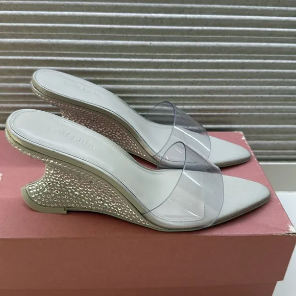 Cult Gaia Isabella Vinyl Wedge Slide Rhinestonetone Sandals Size 7.5