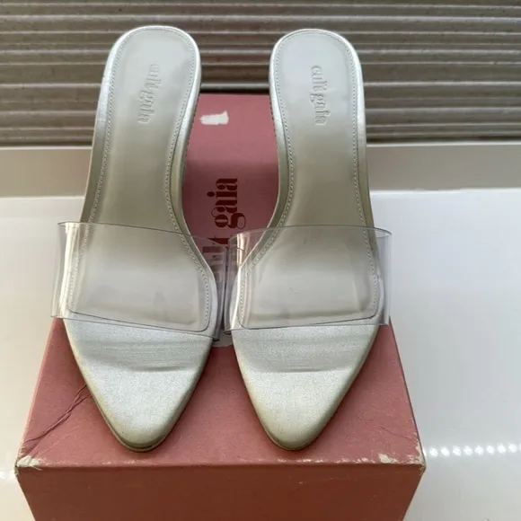 Cult Gaia Isabella Vinyl Wedge Slide Rhinestonetone Sandals Size 7.5
