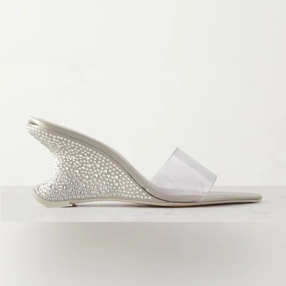 Cult Gaia Isabella Vinyl Wedge Slide Rhinestonetone Sandals Size 7.5