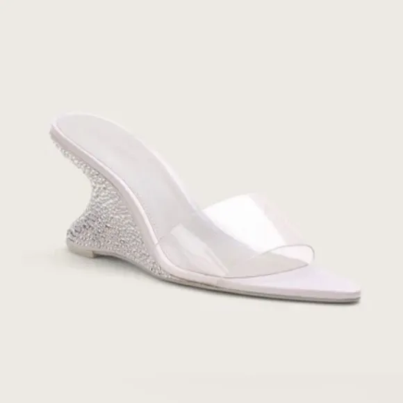 Cult Gaia Isabella Vinyl Wedge Slide Rhinestonetone Sandals Size 7.5