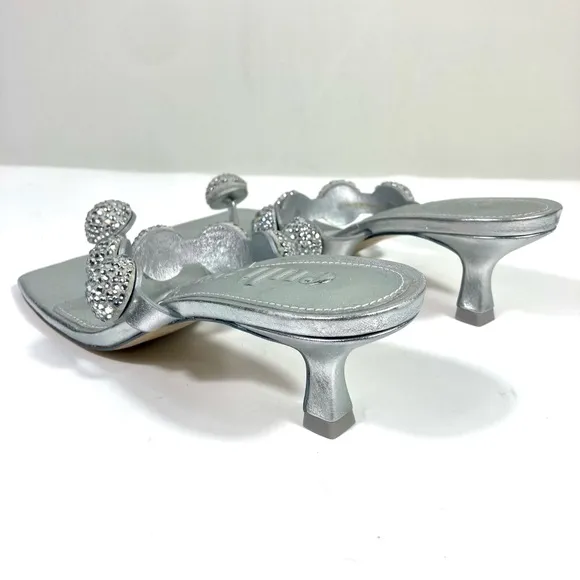 Cult Gaia Sarina Crystal Embellished Toe Kitten Heel Sandals EU 37.5 Silver NEW