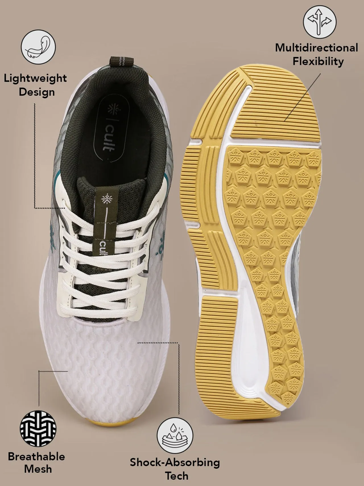 cult Men's AeroStride Running Shoes - White/Olive