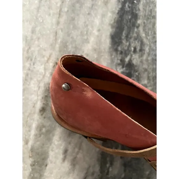 Cydwoq Leather Burgundy Strappy Handmade Mary Jane Shoes Size 37