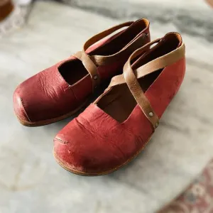 Cydwoq Leather Burgundy Strappy Handmade Mary Jane Shoes Size 37