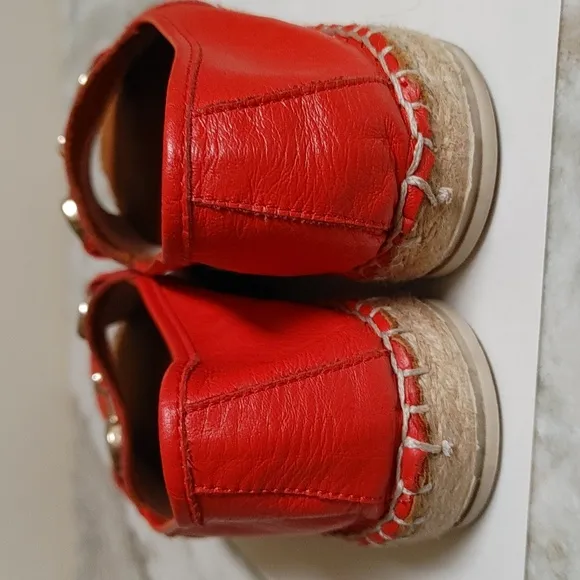 DANEA Orange-Red Leather Open Toe Shoes with Horsebit Design Size 39