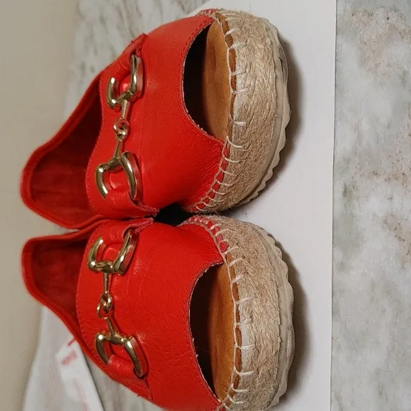 DANEA Orange-Red Leather Open Toe Shoes with Horsebit Design Size 39