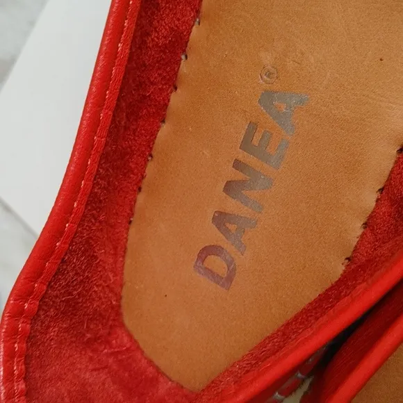 DANEA Orange-Red Leather Open Toe Shoes with Horsebit Design Size 39