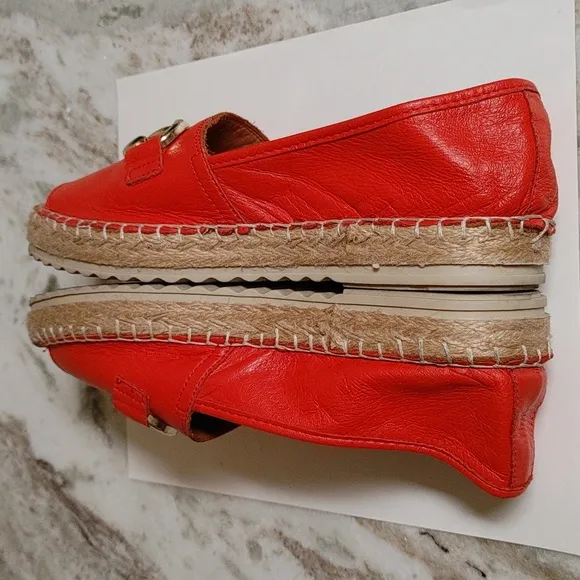 DANEA Orange-Red Leather Open Toe Shoes with Horsebit Design Size 39