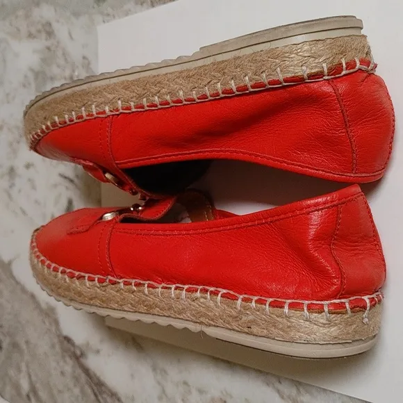 DANEA Orange-Red Leather Open Toe Shoes with Horsebit Design Size 39
